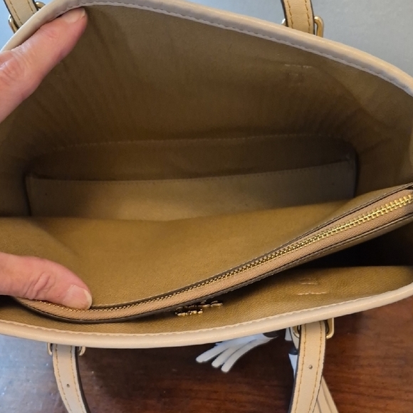 Coach Mollie Tote Straw with Beige Leather Trim and Tassel Crossbody - Picture 12 of 16